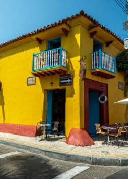 Streets with traditional colorful houses in the city.