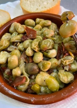traditional stew of fried broad beans with ham